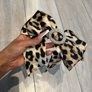 Elegant Leopard Print Hair Bow with Sparkling Accent